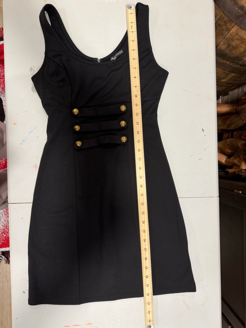 Ruby Rox Black Mini Dress with Gold Buttons - Picture 7 of 7